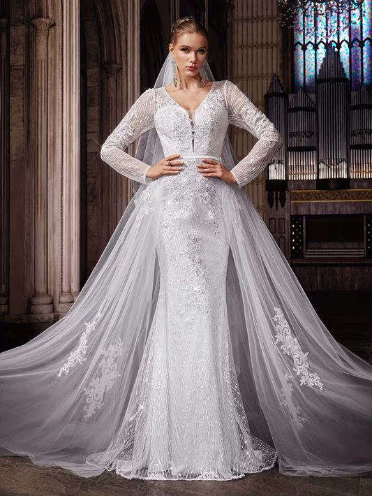Gold-Trimmed Ivory Bridal Gown